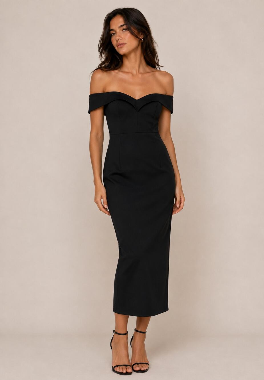 Bardot | Black Off Shoulder Sweetheart Sheath Bodycon Midi Dress US 6 S